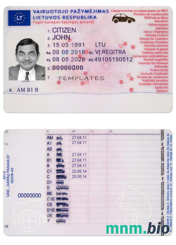 Litwa prawa jazdy 2013-obecniew formacie PSD, ze wszystkimi czcionkami